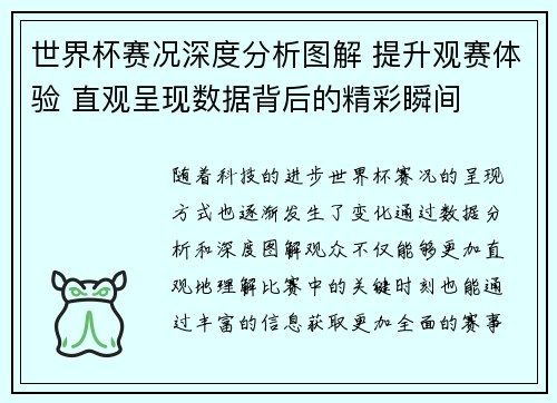 世界杯赛况深度分析图解 提升观赛体验 直观呈现数据背后的精彩瞬间